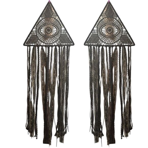 Wall Hanging – Set of 2 Boho Triangle Eye Macramé Panels in Black Lace - Picture 1 of 1